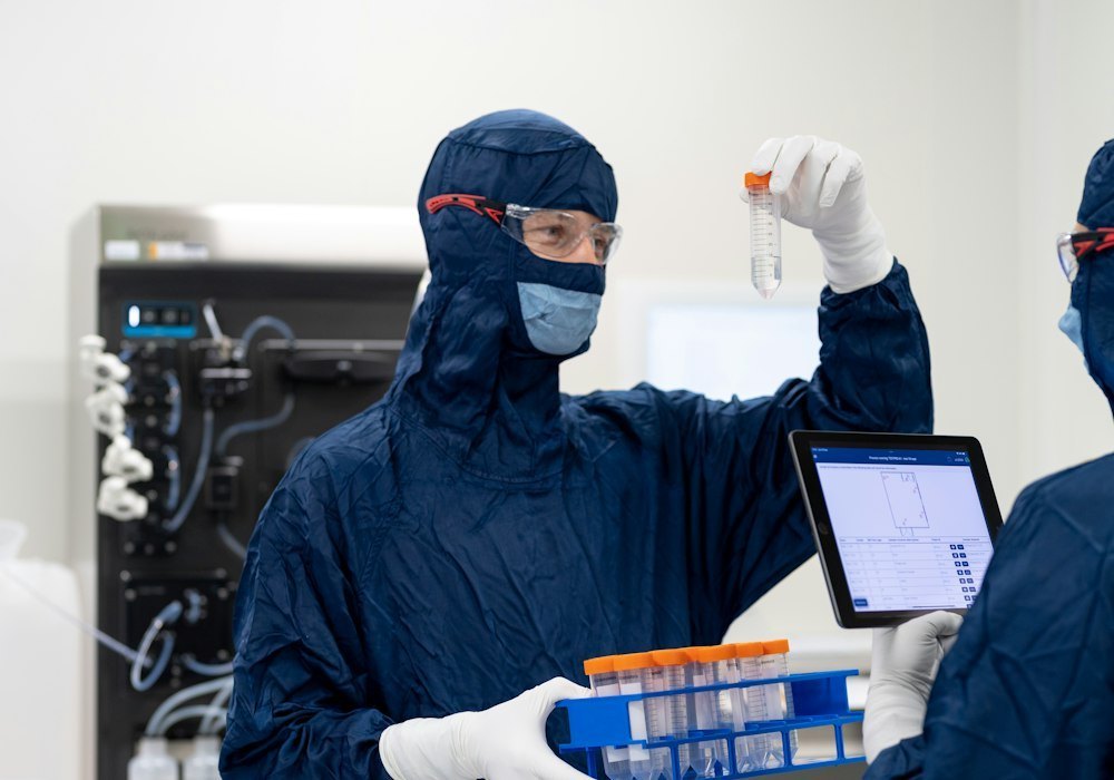 Laboratory professional reviewing samples